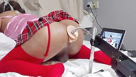 Young amateur girl gets nailed on the ass by a dildo