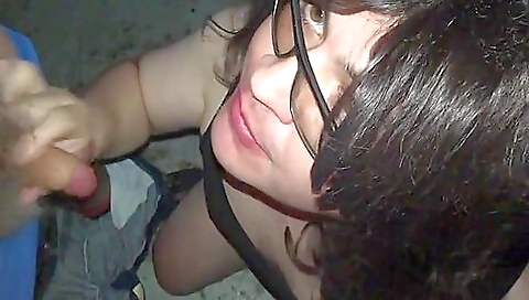 Brunette lover sucks and swallows cum in threesome