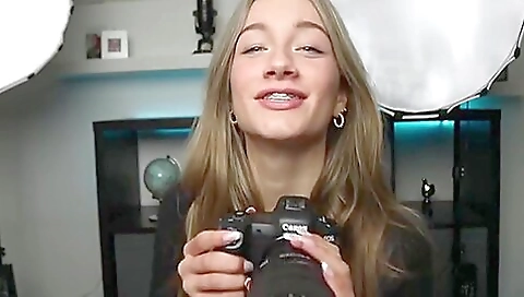 Sexy brunette with big boobs enjoys playing with her new toy