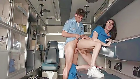 Brunette nurse with a big ass gets riddled in her cunt