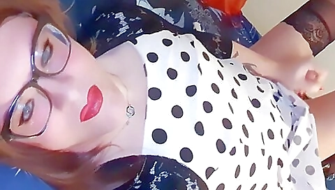 Sexy amateur redhead masturbating in white stockings