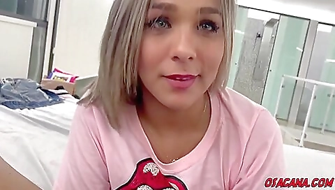 Blonde shemale with big tits fucked in the amateur vid