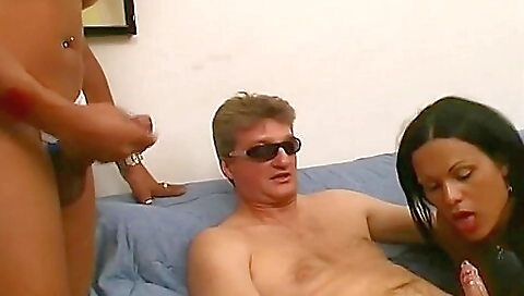 Horny vintage threesome with blonde and a big cock girl