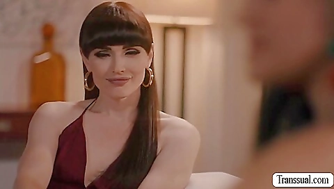 Brunette babe with a thick dick gets pussy pounded deep