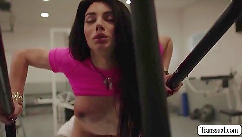 Busty brunette gets a hard anal rimming in the gym