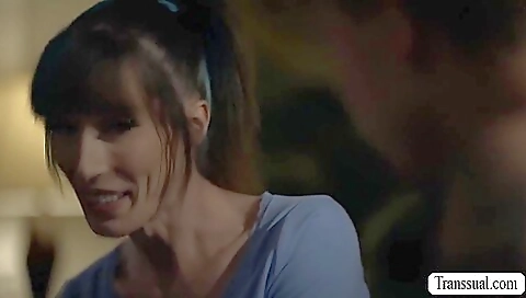 Hot busty tattooed shemale anal fucked and cumshot