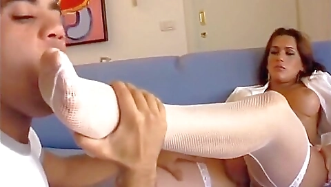 Mature nurse with big tits fucks a guy in her asshole